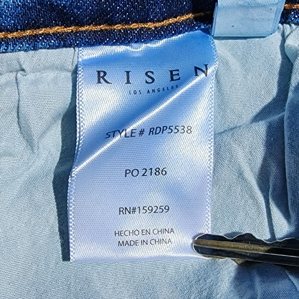 Risen Jeans Womens 11/30 Blue Button Fly Flare Distressed Denim - Picture 9 of 11